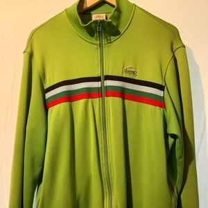 Rare Vintage Lacoste Sport Green Stripped Track Jacket Sz 7. Size to fit is XL.